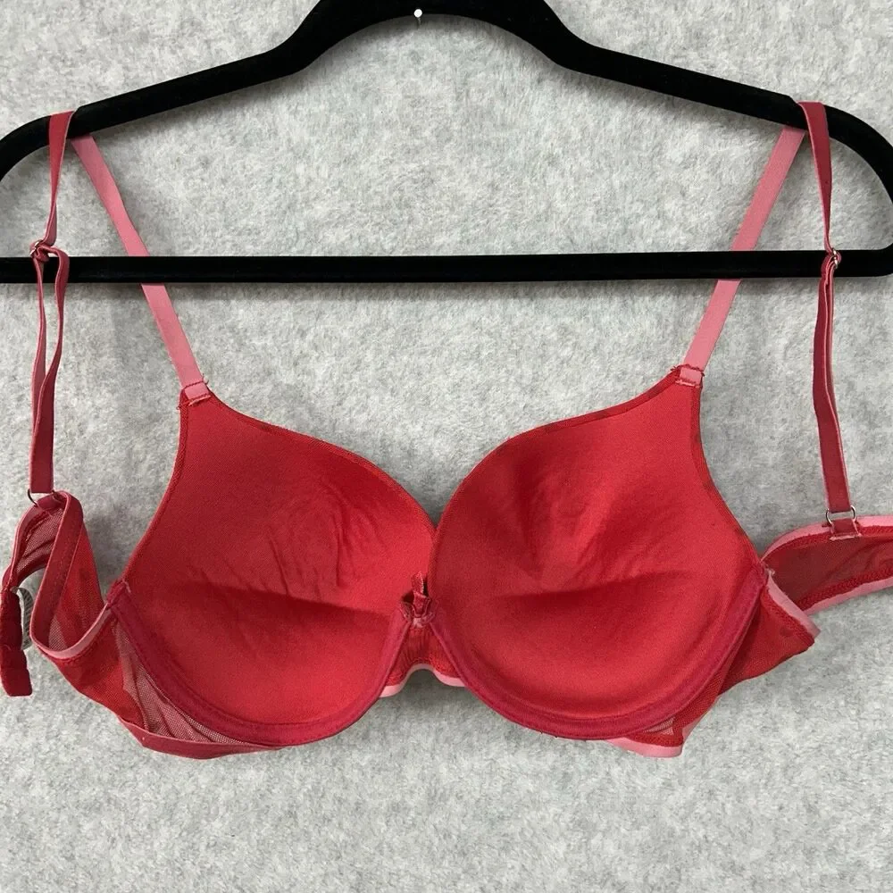 TALLA Women’s Size 36C Red Heart Padded Underwire Bra With Bow And Faux Pearl